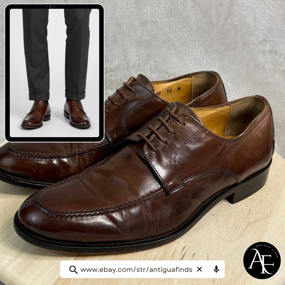 Mercanti Fiorentini Mens 5559 Brown Leather Apron Toe Derby Shoes Italy Sz. 11 M